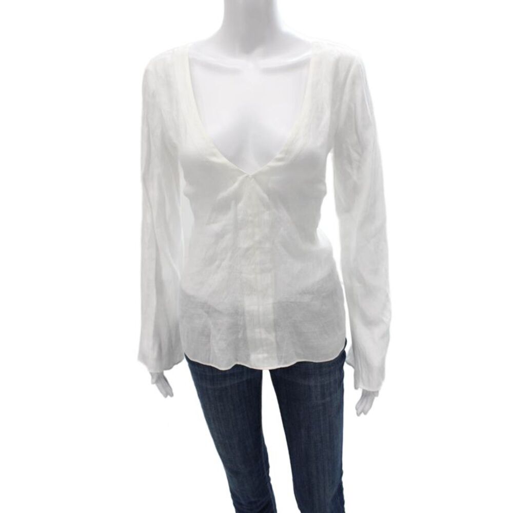 Bec & Bridge Womens White V-Neck Long Sleeve Blouse Size 2